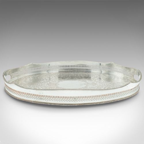fig 1. Antique Decorative Serving Tray, English, Silver Plate, Afternoon Tea, Victorian
