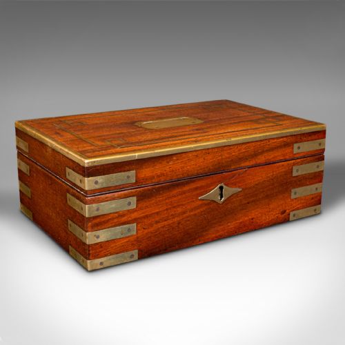 fig 1. Antique Campaign Writing Box, English, Brass, Correspondence Case, Regency, 1820