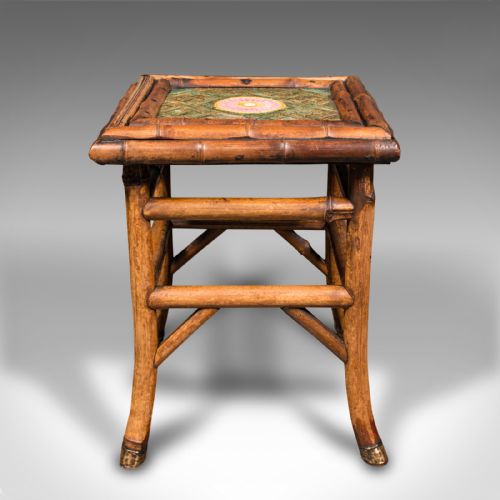 fig 2. Small Antique Lamp Table, English, Bamboo, Ceramic, Side, WF Needham, Victorian
