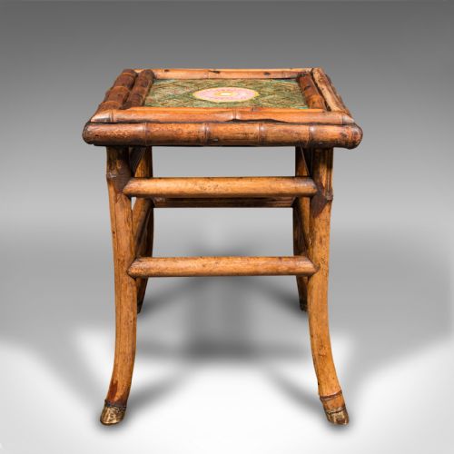 fig 3. Small Antique Lamp Table, English, Bamboo, Ceramic, Side, WF Needham, Victorian