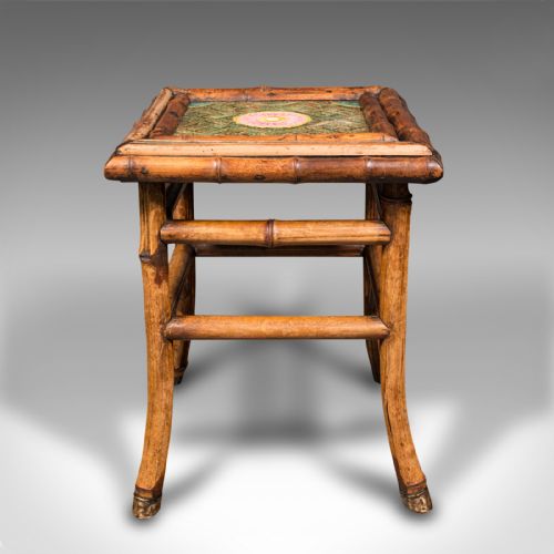 fig 4. Small Antique Lamp Table, English, Bamboo, Ceramic, Side, WF Needham, Victorian