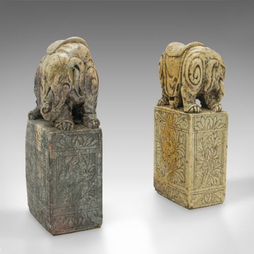 Pair of Antique Oriental Bookends, Chinese Soapstone, Book Rest, Victorian, Qing