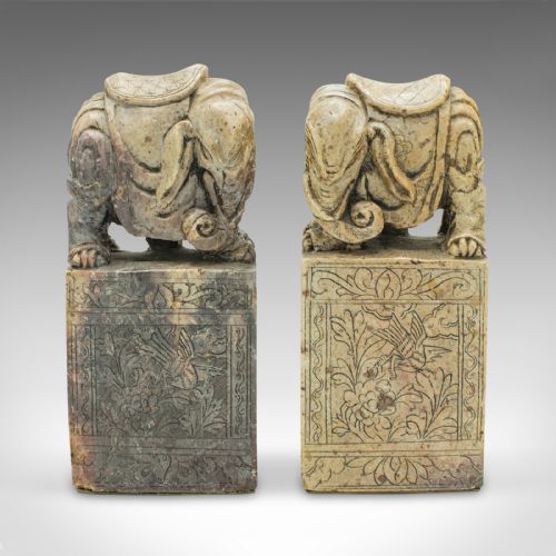 fig 3. Pair Of Antique Oriental Bookends, Chinese Soapstone, Book Rest, Victorian, Qing
