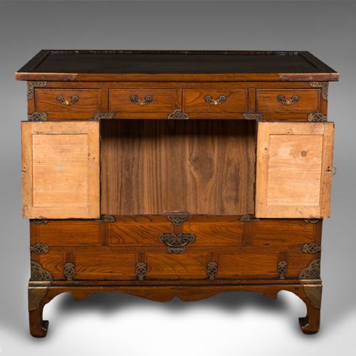 fig 1. Antique Raised Chest, Korean, Elm, Pear, Side Cabinet, Brass, Victorian, C.1880