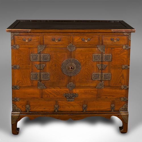 fig 2. Antique Raised Chest, Korean, Elm, Pear, Side Cabinet, Brass, Victorian, C.1880
