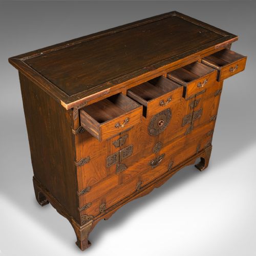 fig 6. Antique Raised Chest, Korean, Elm, Pear, Side Cabinet, Brass, Victorian, C.1880
