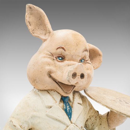 PAIR OF ANTIQUE BUTCHERY PIGS ENGLISH PLASTER SHOP DISPLAY FIGURE EDWARDIAN - ADDITIONAL PHOTO 4
