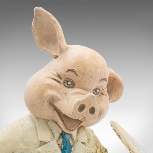 PAIR OF ANTIQUE BUTCHERY PIGS ENGLISH PLASTER SHOP DISPLAY FIGURE EDWARDIAN - ADDITIONAL PHOTO 10