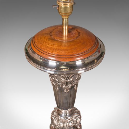 LARGE ANTIQUE TABLE LAMP ENGLISH SILVER PLATE WALNUT LIGHT VICTORIAN C1900 - ADDITIONAL PHOTO 7