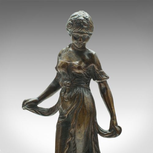 fig 3. Pair Of Antique Virtue Figures, French, Bronze, Statue, Art Nouveau, Victorian