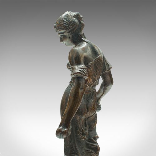 fig 6. Pair Of Antique Virtue Figures, French, Bronze, Statue, Art Nouveau, Victorian