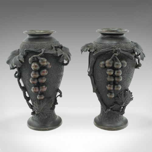 PAIR OF ANTIQUE DECORATIVE VASES JAPANESE BRONZE BALUSTER MEIJI VICTORIAN - ADDITIONAL PHOTO 1