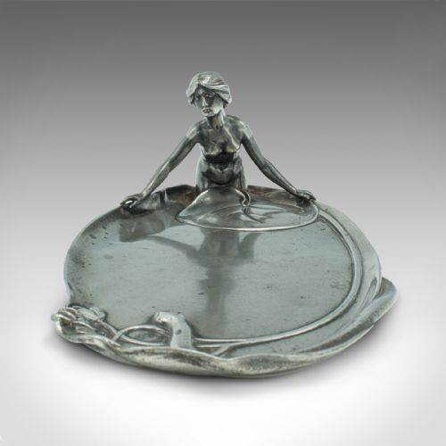 fig 1. Antique Table Centrepiece, German, Pewter, Lady of the Lake, Decorative Tray