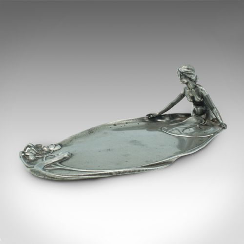 fig 2. Antique Table Centrepiece, German, Pewter, Lady of the Lake, Decorative Tray