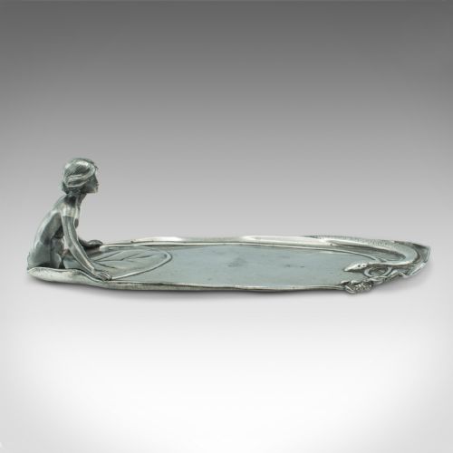 fig 3. Antique Table Centrepiece, German, Pewter, Lady of the Lake, Decorative Tray