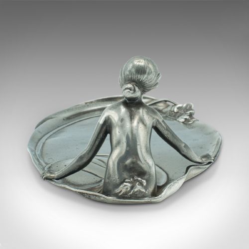 fig 4. Antique Table Centrepiece, German, Pewter, Lady of the Lake, Decorative Tray