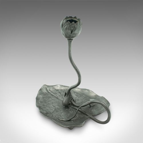 Antique Art Nouveau Candlestick, French, Pewter, Decorative, Candle Holder, 1920