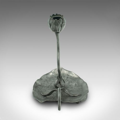 fig 1. Antique Art Nouveau Candlestick, French, Pewter, Decorative, Candle Holder, 1920