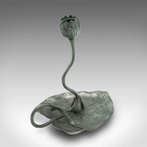 fig 2. Antique Art Nouveau Candlestick, French, Pewter, Decorative, Candle Holder, 1920
