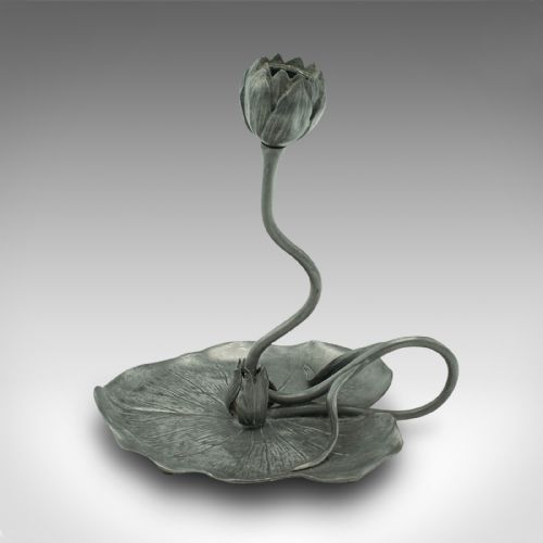 fig 3. Antique Art Nouveau Candlestick, French, Pewter, Decorative, Candle Holder, 1920