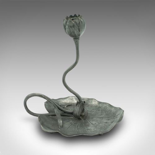 fig 4. Antique Art Nouveau Candlestick, French, Pewter, Decorative, Candle Holder, 1920