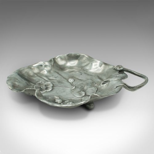 fig 1. Antique Decorative Dish, German, Pewter, Bonbon Tray, Art Nouveau, Edwardian
