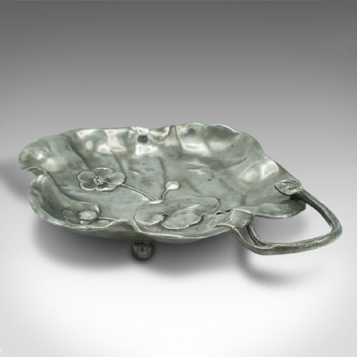 fig 2. Antique Decorative Dish, German, Pewter, Bonbon Tray, Art Nouveau, Edwardian