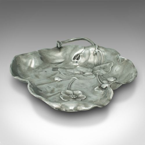 fig 3. Antique Decorative Dish, German, Pewter, Bonbon Tray, Art Nouveau, Edwardian