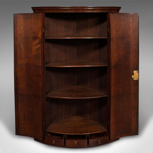 ANTIQUE CORNER CABINET ENGLISH BOW FRONT WALL CUPBOARD GEORGIAN CIRCA 1780 - ADDITIONAL PHOTO 2