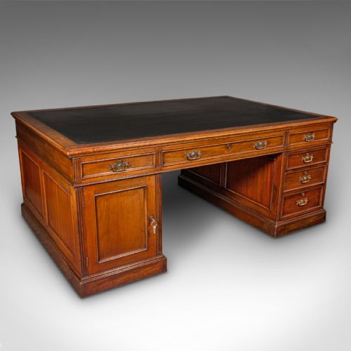 Very Large Antique Partner's Desk, English, Twin Pedestal, Maple & Co, Edwardian