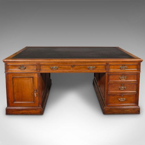 fig 1. Very Large Antique Partner's Desk, English, Twin Pedestal, Maple & Co, Edwardian