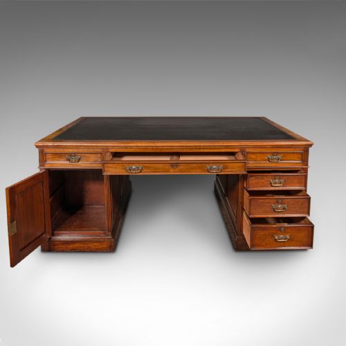 fig 2. Very Large Antique Partner's Desk, English, Twin Pedestal, Maple & Co, Edwardian