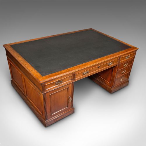 fig 6. Very Large Antique Partner's Desk, English, Twin Pedestal, Maple & Co, Edwardian