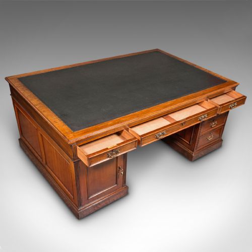 fig 7. Very Large Antique Partner's Desk, English, Twin Pedestal, Maple & Co, Edwardian