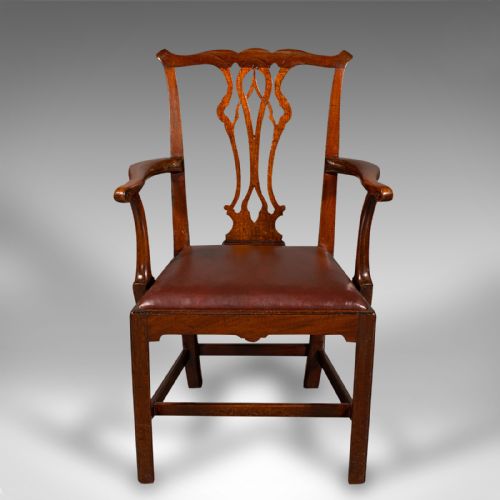 fig 2. Pair Of Antique Carver Chairs, English, Elbow Seat, Chippendale Taste, Georgian