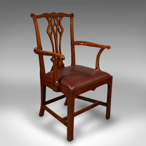 fig 6. Pair Of Antique Carver Chairs, English, Elbow Seat, Chippendale Taste, Georgian