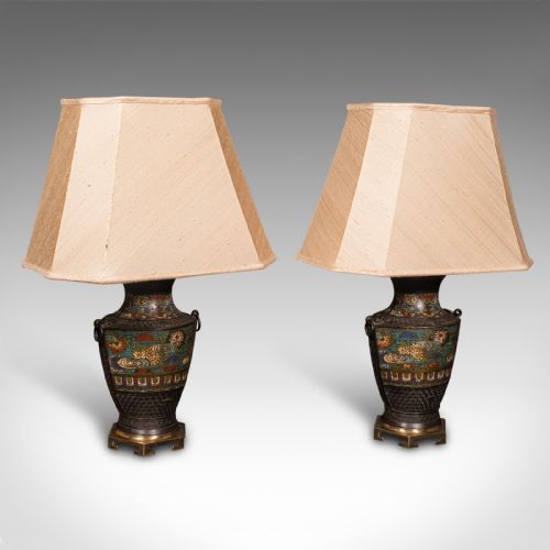 fig 1. Pair Of Antique Decorative Lamps, Japanese, Bronze, Table Light, Victorian, 1880