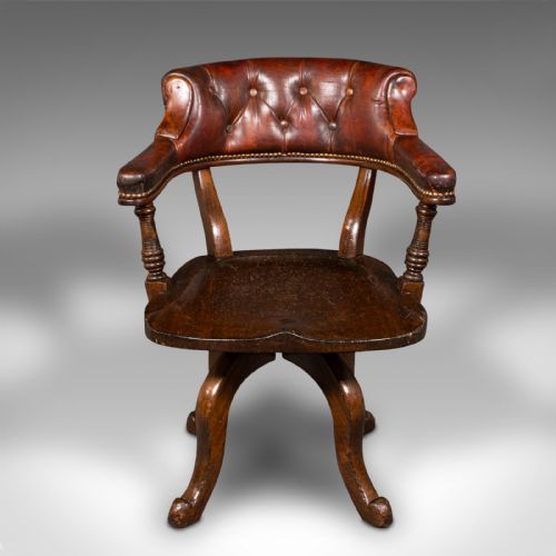 fig 1. Antique Porter's Hall Chair, English, Leather, Rotary Desk Seat, Victorian, 1880