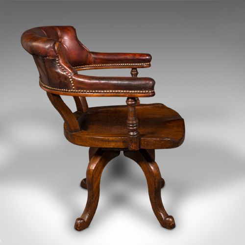 fig 2. Antique Porter's Hall Chair, English, Leather, Rotary Desk Seat, Victorian, 1880