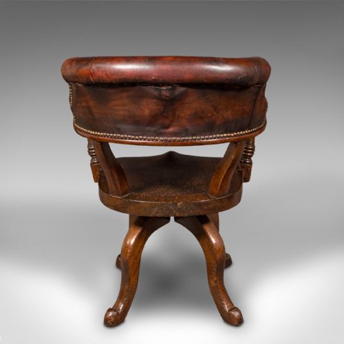 fig 3. Antique Porter's Hall Chair, English, Leather, Rotary Desk Seat, Victorian, 1880