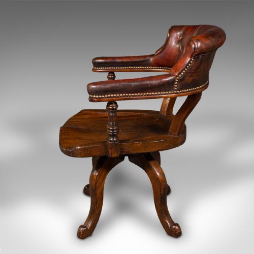 fig 4. Antique Porter's Hall Chair, English, Leather, Rotary Desk Seat, Victorian, 1880