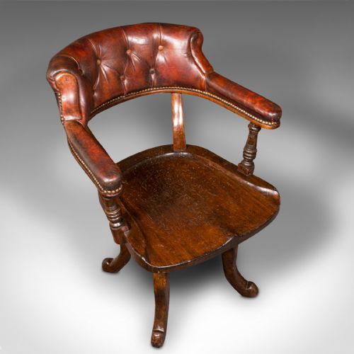 fig 5. Antique Porter's Hall Chair, English, Leather, Rotary Desk Seat, Victorian, 1880