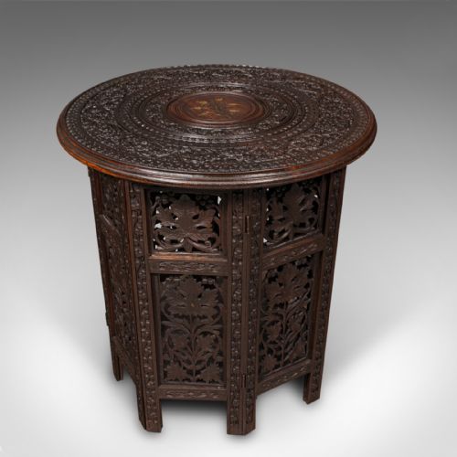 Antique Folding Colonial Table, Indian, Teak, Occasional, Side, Victorian, 1870