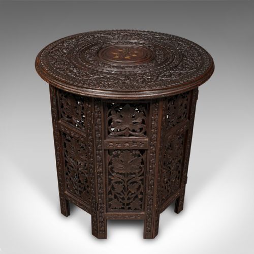 fig 3. Antique Folding Colonial Table, Indian, Teak, Occasional, Side, Victorian, 1870