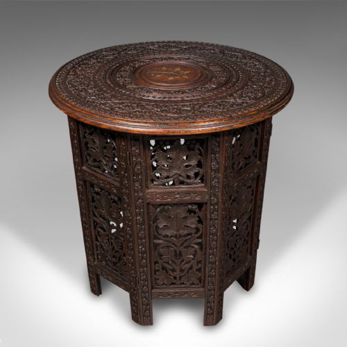fig 4. Antique Folding Colonial Table, Indian, Teak, Occasional, Side, Victorian, 1870