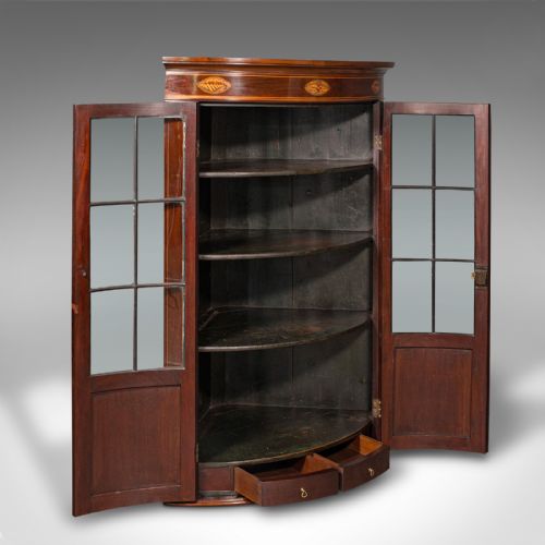 ANTIQUE GLAZED CORNER CABINET ENGLISH BOW FRONT DISPLAY GEORGIAN CIRCA 1800 - ADDITIONAL PHOTO 1