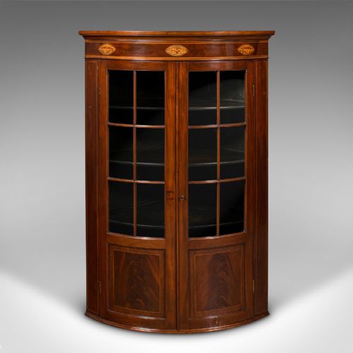 ANTIQUE GLAZED CORNER CABINET ENGLISH BOW FRONT DISPLAY GEORGIAN CIRCA 1800 - ADDITIONAL PHOTO 2