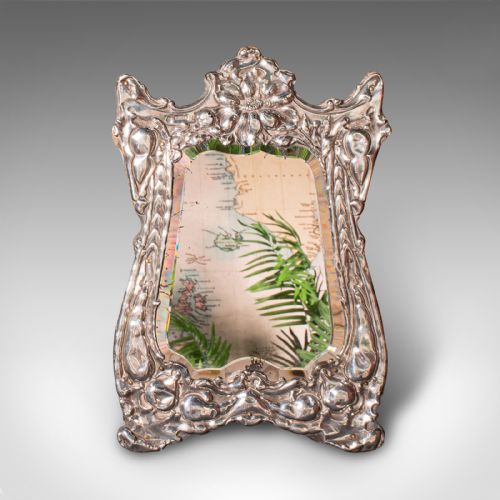 ANTIQUE VANITY MIRROR ENGLISH STERLING SILVER GLASS HALLMARKED EDWARDIAN - ADDITIONAL PHOTO 1
