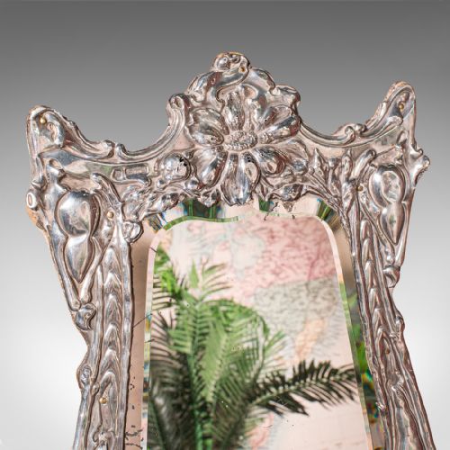 ANTIQUE VANITY MIRROR ENGLISH STERLING SILVER GLASS HALLMARKED EDWARDIAN - ADDITIONAL PHOTO 2