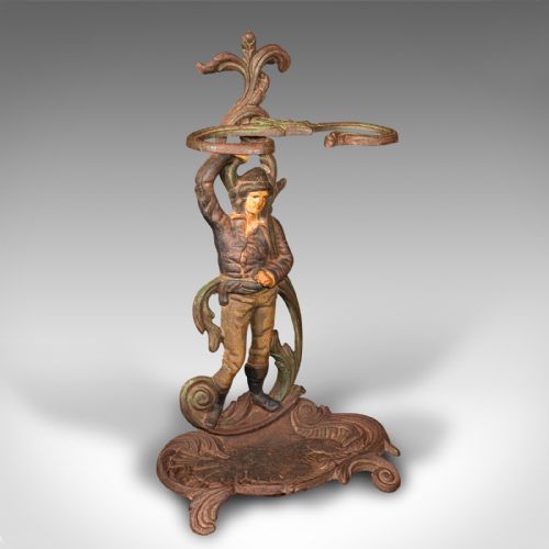 Antique Figural Umbrella Stand, French, Painted, Decorative Hall Rack, Victorian